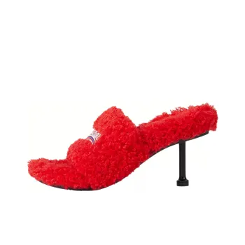 Balenciaga Furry Slim Heel Slide Slippers Women's Red