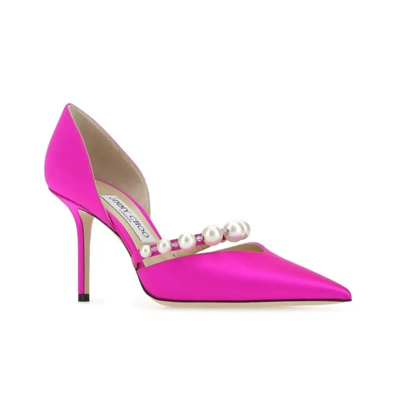 Jimmy Choo Aurelie 85mm Pearl Pump Fuchsia Satin-1