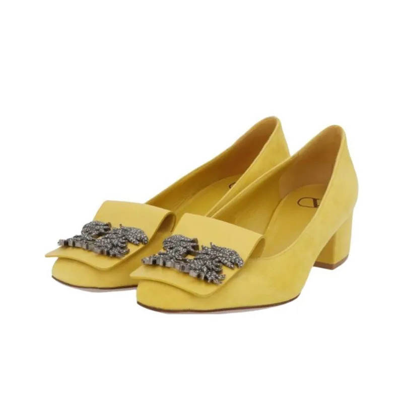 Valentino Chunky Heel High Heels 5cm Women's Yellow-2