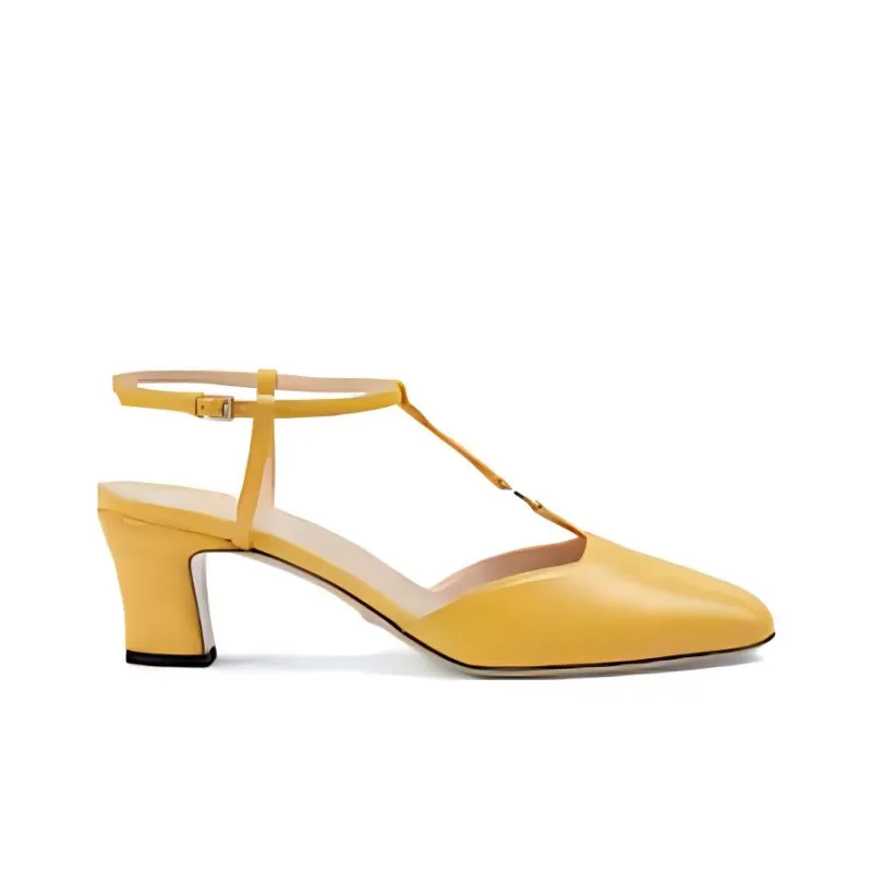 GUCCI PETITE GG Spool Heel High Heels 5.5cm Women's Yellow-1