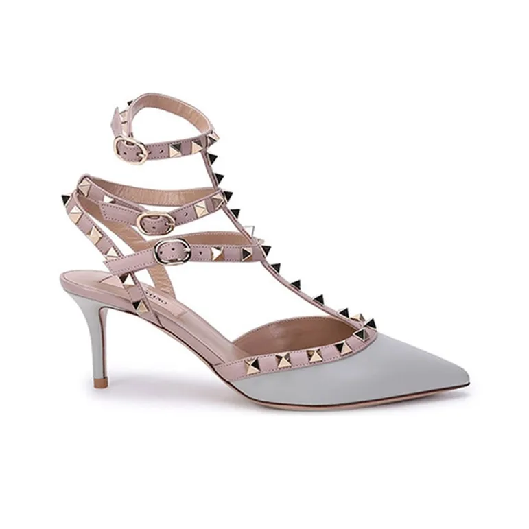 Valentino Rockstud Slim Heel High Heels Women's Gray Blue-1