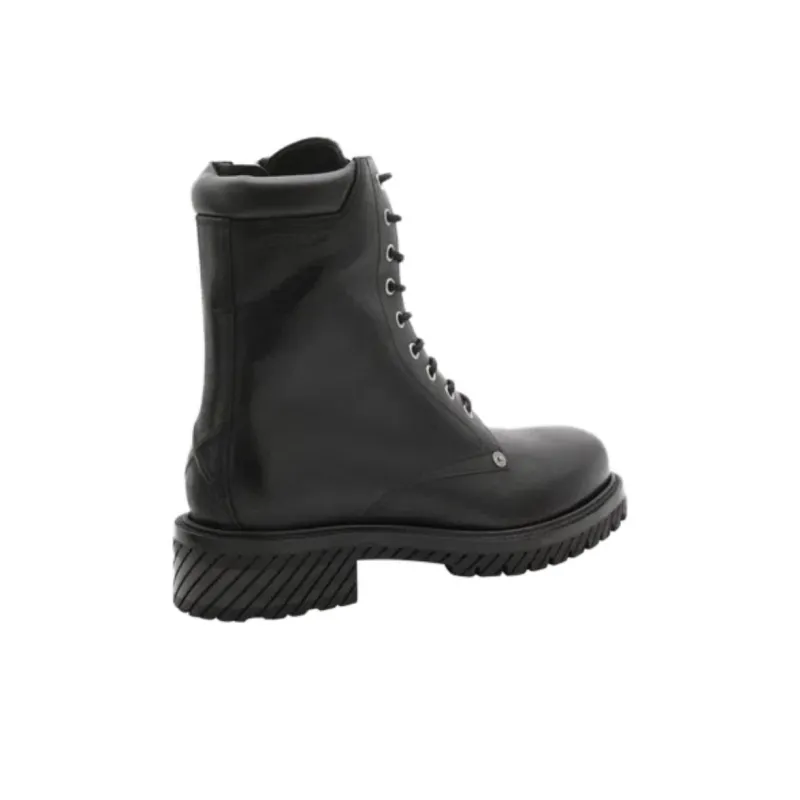 OFF WHITE Logo Debossed Round Toe Combat Boots-4