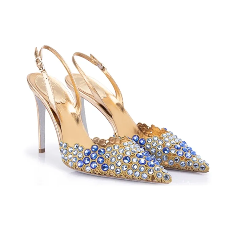 RENE CAOVILLA Vega Slim Heel High Heels 10.5cm Women's Gold Blue-2