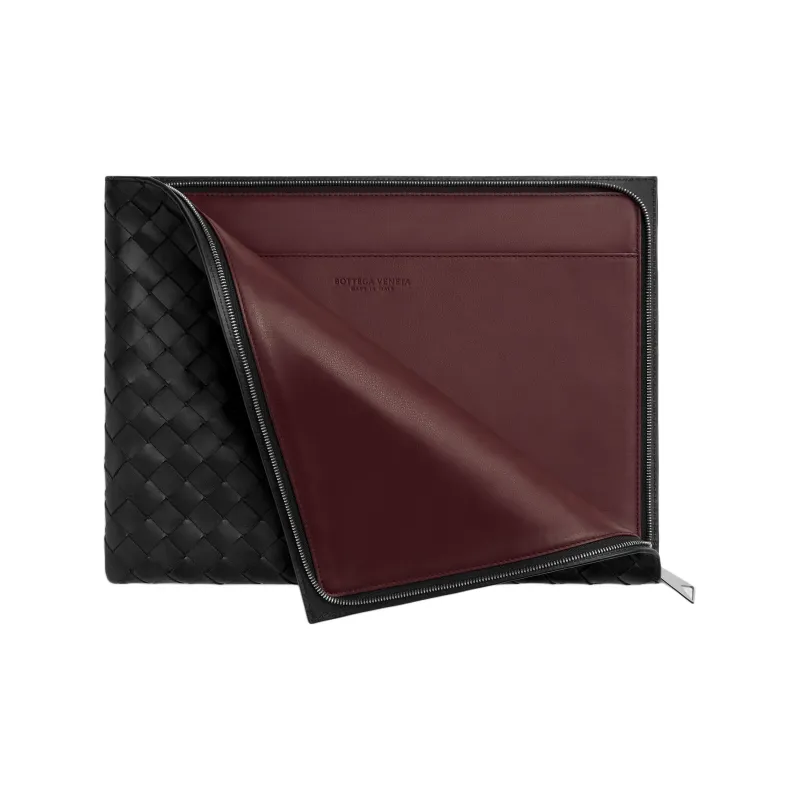 Bottega Veneta Intrecciato Calfskin Clutch Men's Black/Orchid Brown-2