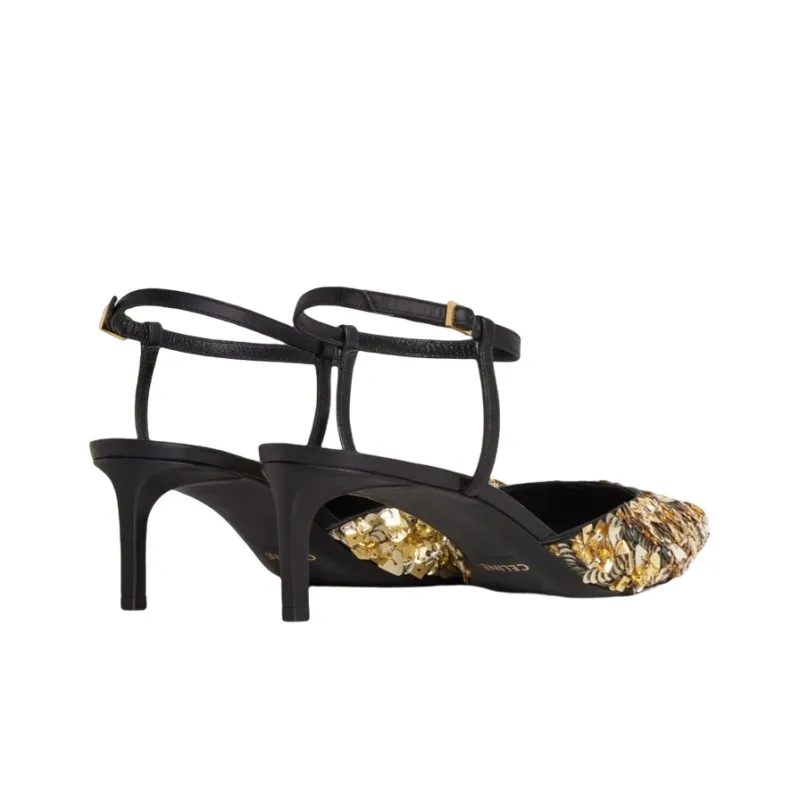 CELINE Kitten Slim Heel Stylish Sandal Women's Gold-3