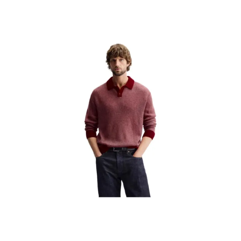 ZARA Polo Shirt Men's Burgundy Red-3