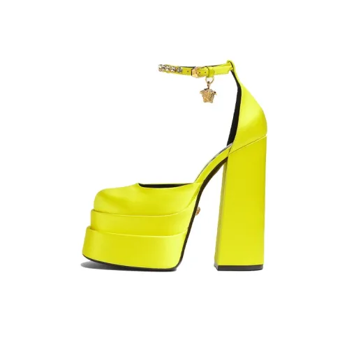 VERSACE Medusa Aevitas 155mm Platform Pumps Yellow Satin