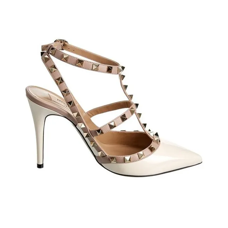 Valentino Rockstud Slim Heel High Heels Women's Light Pink-1