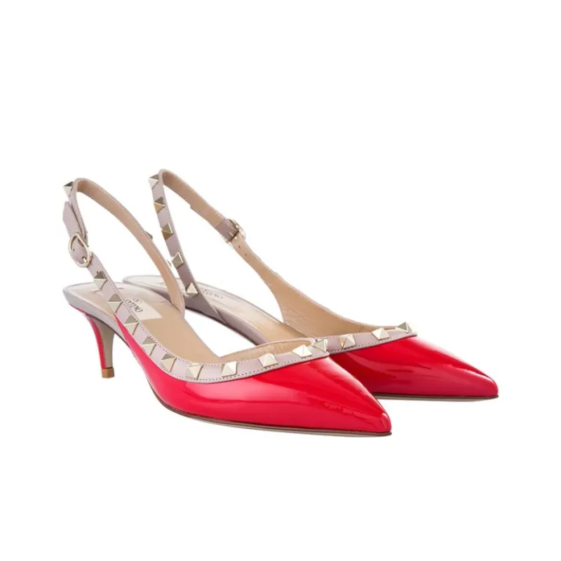 Valentino Rockstud Slim Heel High Heels Women's Red-2
