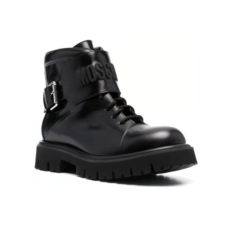 MOSCHINO Logo Embossed Buckled Boots-2