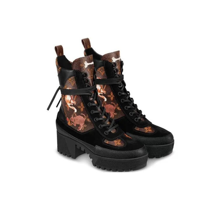LOUIS VUITTON Lv Laureate Thick Sole Martin Boots Black Brown Women's-3