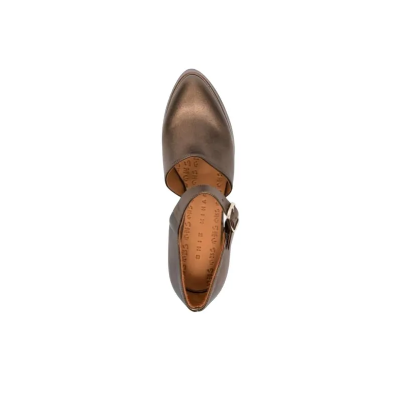 CHIE MIHARA Facet Chunky Heel High Heels 7.5cm Women's Copper-4