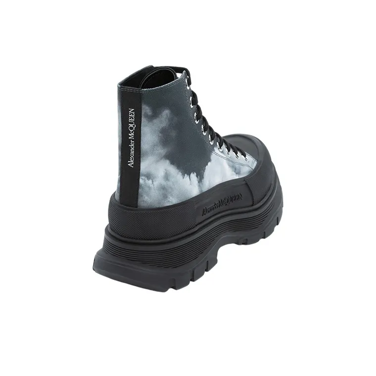 Alexander McQueen Blue Sky Print Tread Slick Boots Black Blue-3