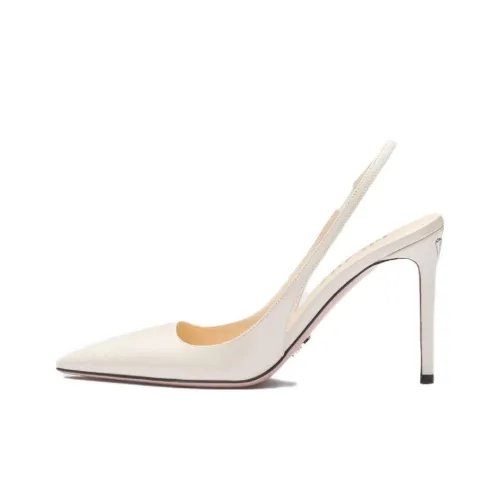PRADA Patent Slim Heel High Heels 9.5cm Women's Ivory White