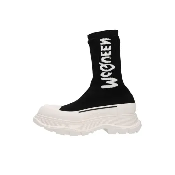 Alexander McQueen Tread Slick Boot Ribbed Black White Women's