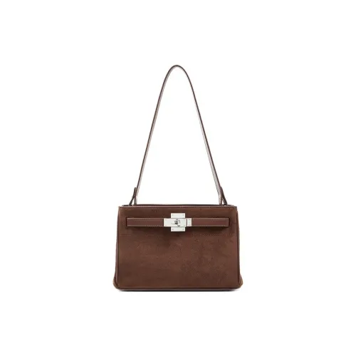Teenmix Cow Leather Kelly Bag, Shoulder Bag, Crossbody Bag Medium Size Women's Coffee/Caramel