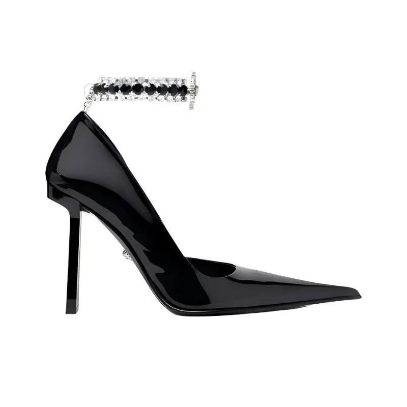 VERSACE Slice Block Heel High Heels 10.5cm Women's Black-1