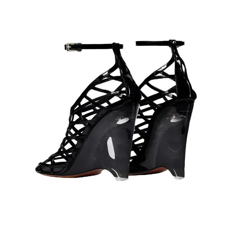 Alaia Wedge Heel High Heels 10cm Women's Black-3