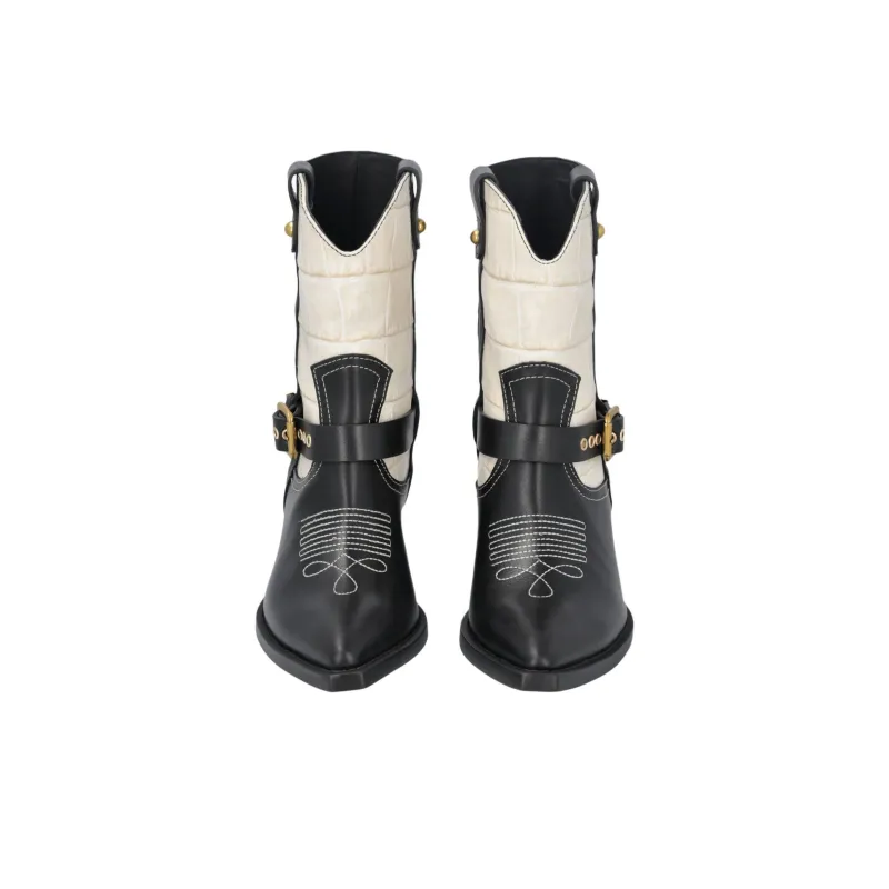 PINKO Texan Ankle Boots 5.5cm Women's Black White-5