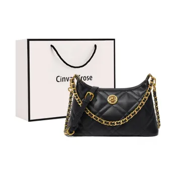 CinvaiKrose Cow Leather With Synthetic Leather Shoulder Bag, Crossbody Bag, Shoulder Bag Small Size Women's Black