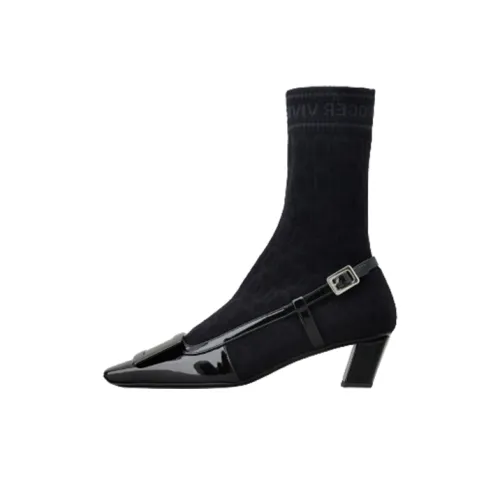 Roger Vivier Belle Vivier Sock Lacquered Buckle Ankle Boots Women's