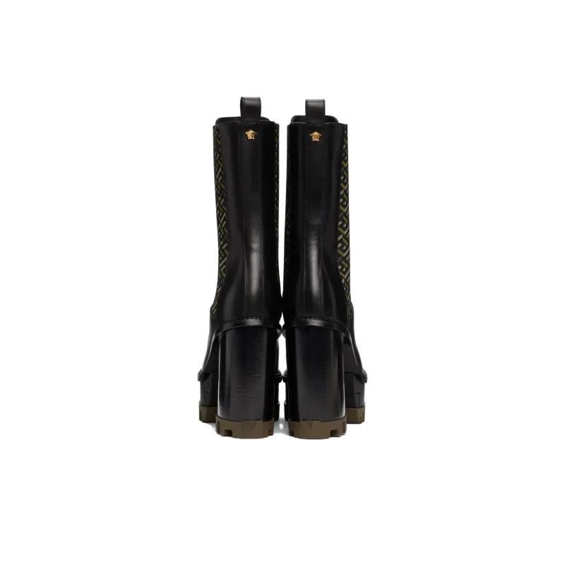 VERSACE La Greca Signature Ankle Boots Super High Heel Women's Black-3