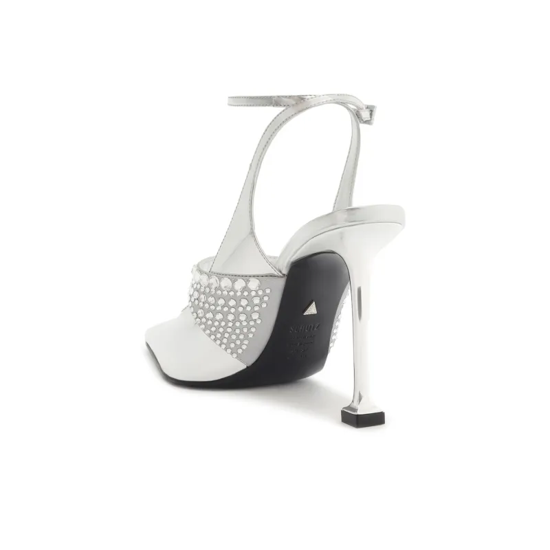 Schutz Louise Flared Heel High Heels 10cm Women's Silver-3