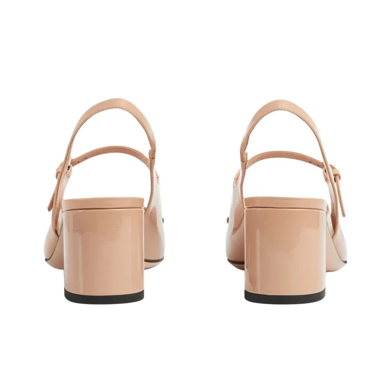 GUCCI Horsebit Chunky Heel High Heels Women's Beige-4