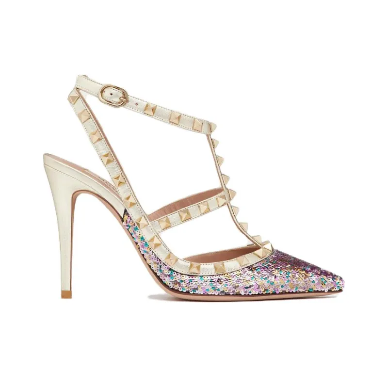 Valentino Rockstud Slim Heel High Heels 10cm Women's Platinum-1