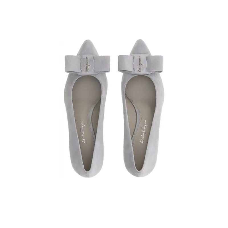 FERRAGAMO Viva Block Heel High Heels 5.5cm Women's Gray-3