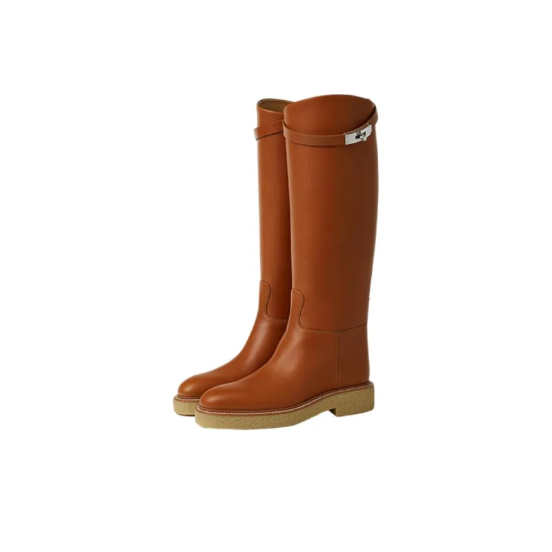 HERMES Honey Knee high Boots Women's Brown-2