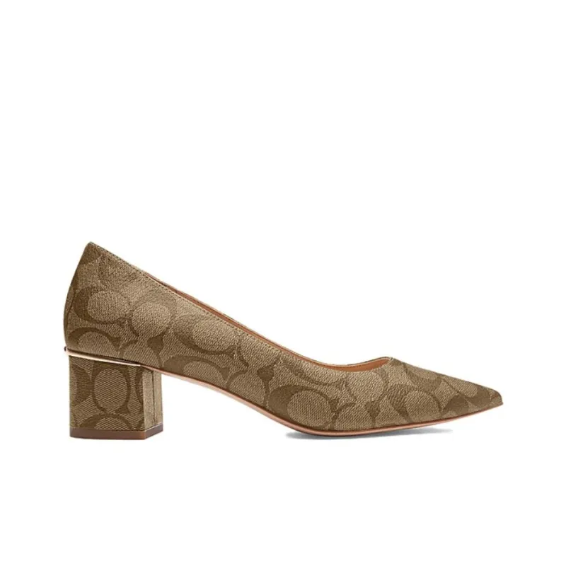 COACH Chunky Heel High Heels Women's Khaki-1