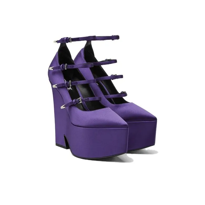 VERSACE Chunky Heel High Heels Women's Purple-2