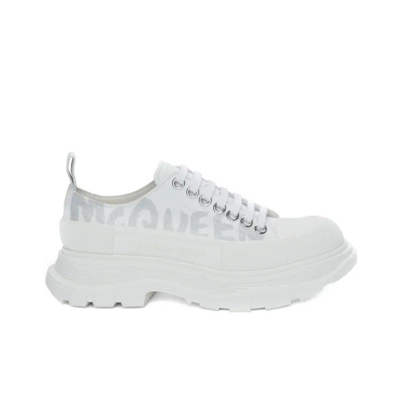 Alexander McQueen Tread Slick Low Lace Up Graffiti White Silver Women's-1