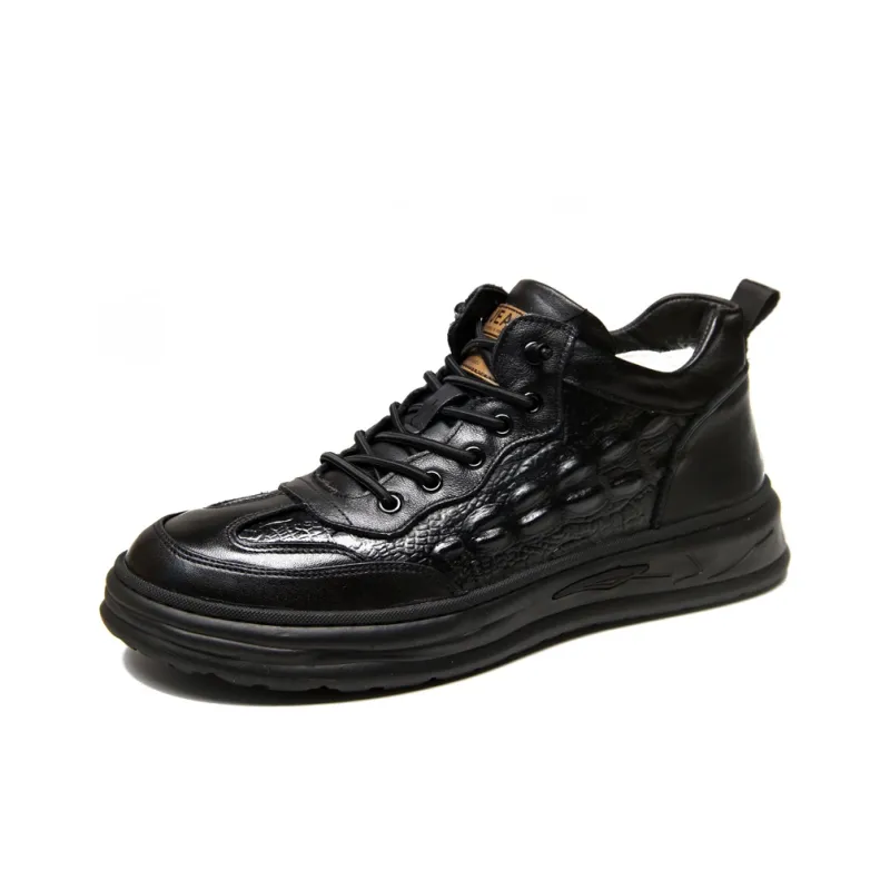 MODENGPAN Durable Warm Low-Top Casual Shoes Men's Black-0