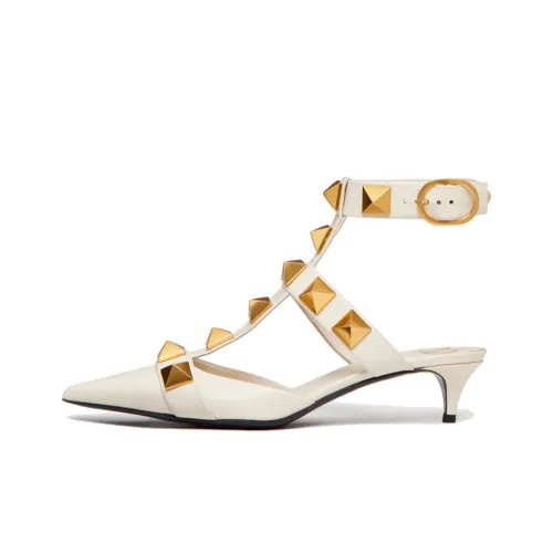 Valentino Roman Stud Garavani Cone Heel High Heels 4cm Women's Light Ivory