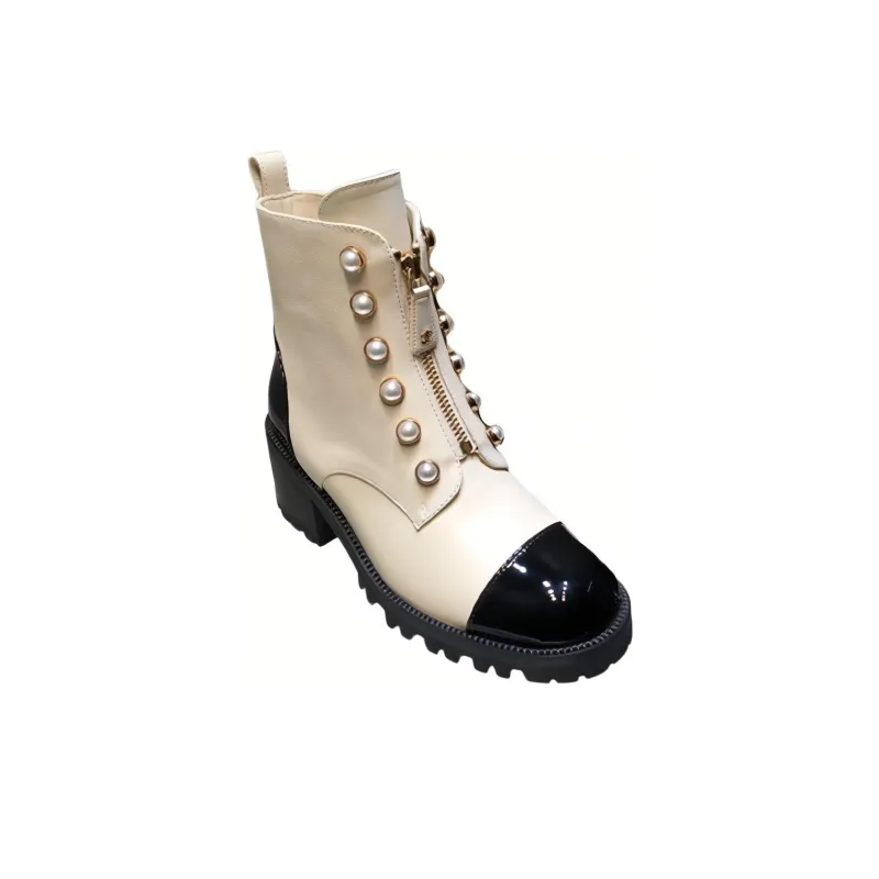 CHANEL Coco Mark Ankle Boots Women's Beige-1