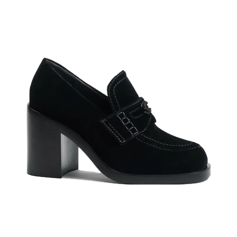 CHANEL Chunky Heel High Heels 9cm Women's Black-2