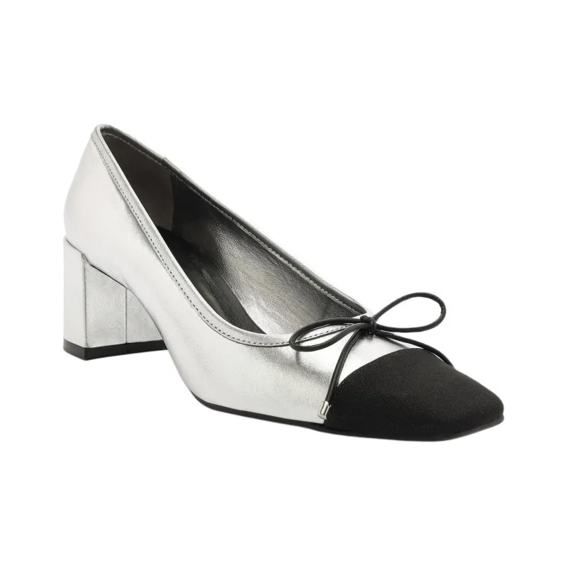 Schutz Arissa Block Chunky Heel High Heels 6.3cm Women's Black Silver-2