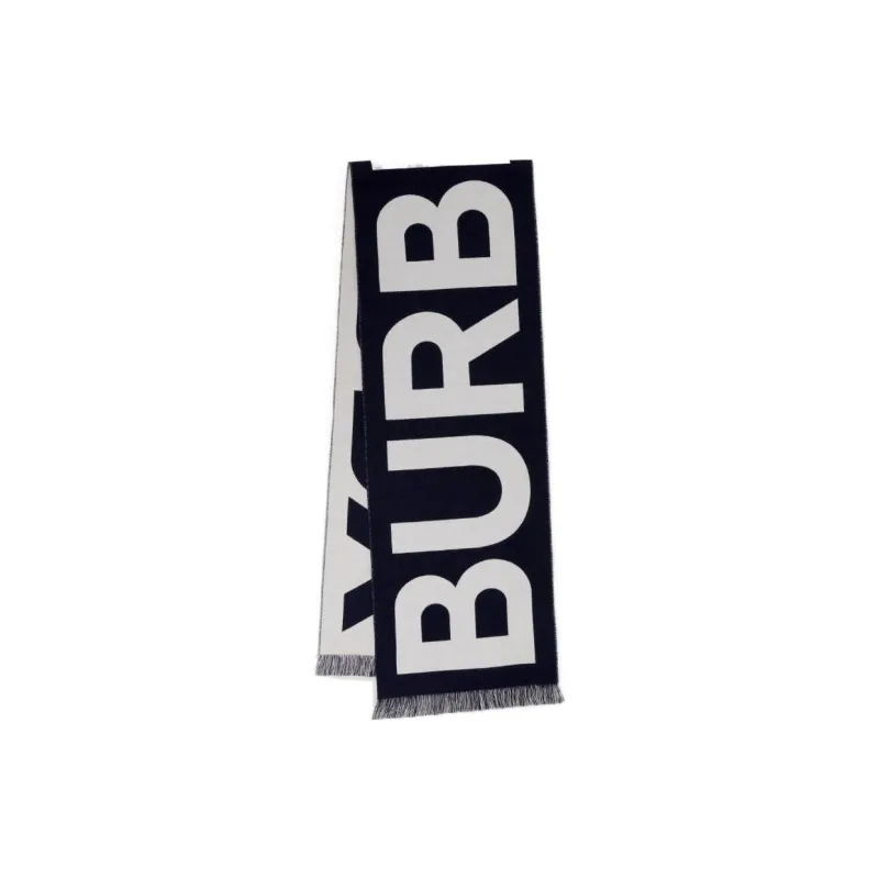 Burberry Wool Knit Scarves Unisex Dark Gray/White-4