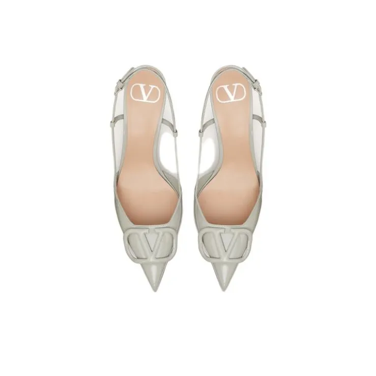Valentino VLogo Signature Slim Heel High Heels 8cm Women's Gray-2