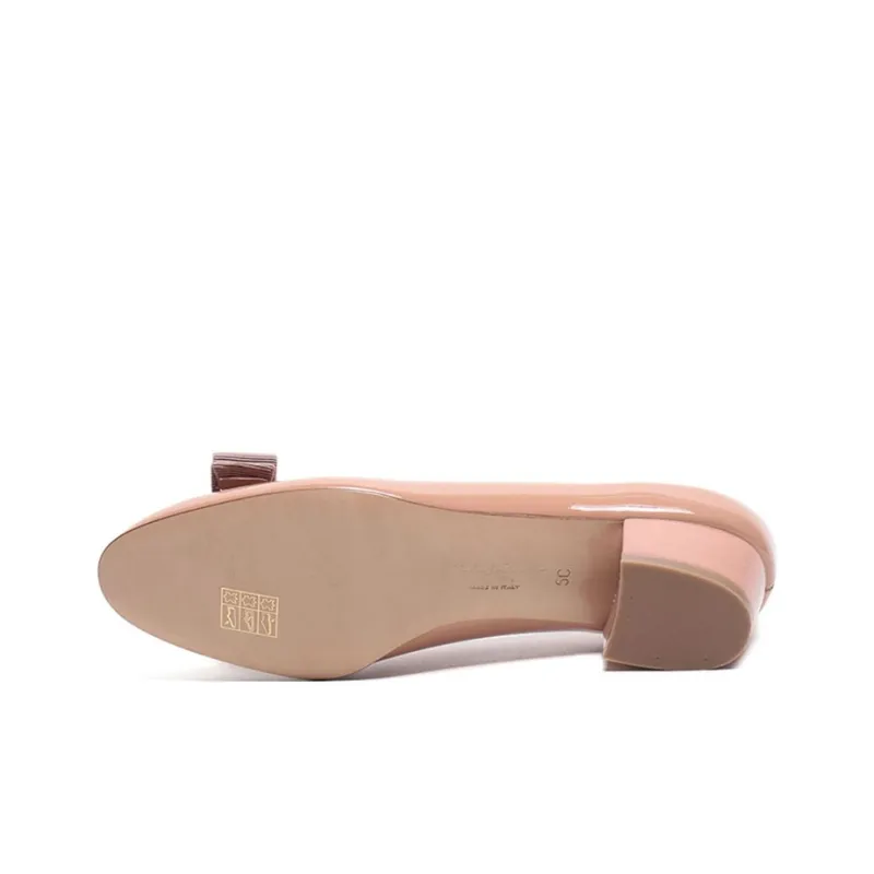 FERRAGAMO Vara Chunky Heel High Heels 3cm Women's Nude Pink-5