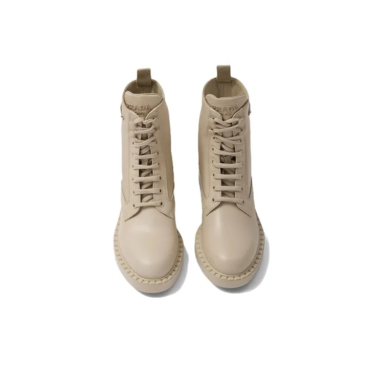 PRADA Women's Brushed Leather And Re-Nylon Ankle Boot 'Desert Beige'-3