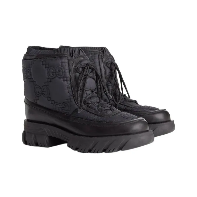GUCCI Gg Lace Up Ankle Boot Black-2