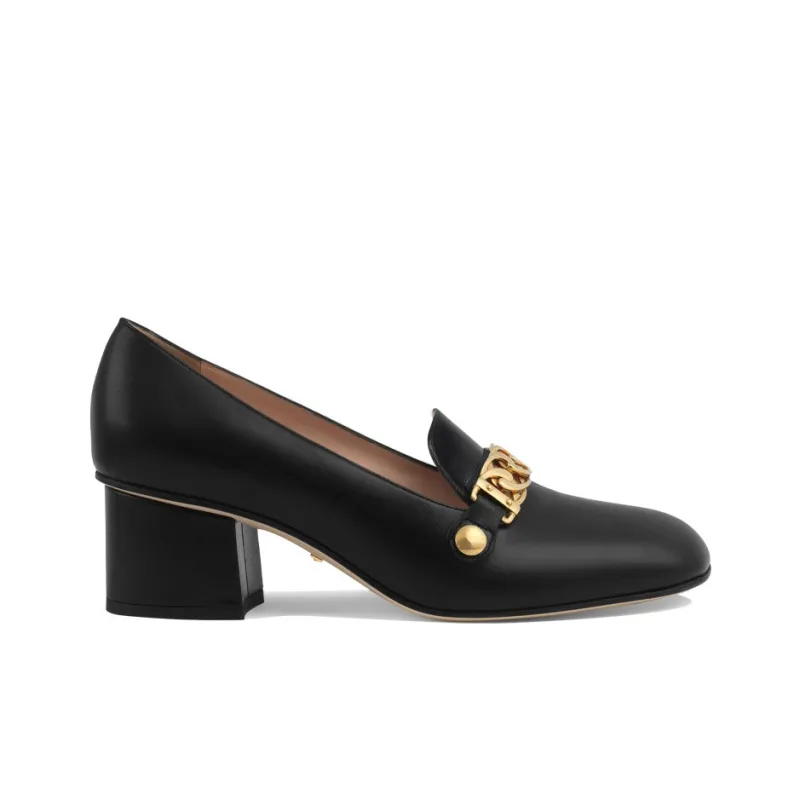 GUCCI Sylvie Chunky Heel High Heels 5.5cm Women's Black-1