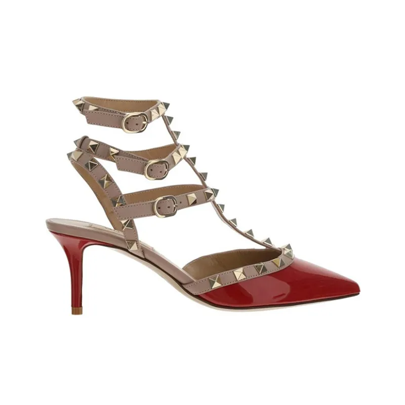 Valentino Rockstud Slim Heel High Heels 6.5cm Women's Red-1