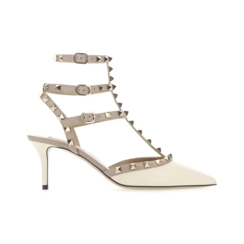 Valentino Rockstud Slim Heel High Heels 6cm Women's White-1