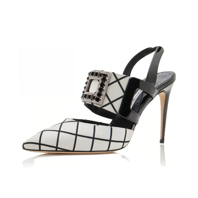 MANOLO BLAHNIK Bimi Slim Heel High Heels 10.5cm Women's Black White-2
