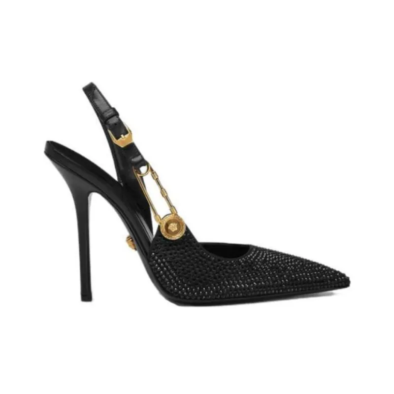 FANSIZHE Safety Pin Slim Heel High Heels 11cm Women's Black-1