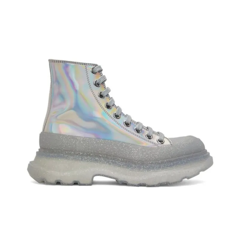 Alexander McQueen Tread Slick Short Platform Shoes Women's Silver-1